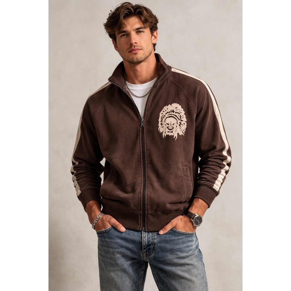 Cremieux Premium Denim Brown Graphic Track Jacket Mens Large